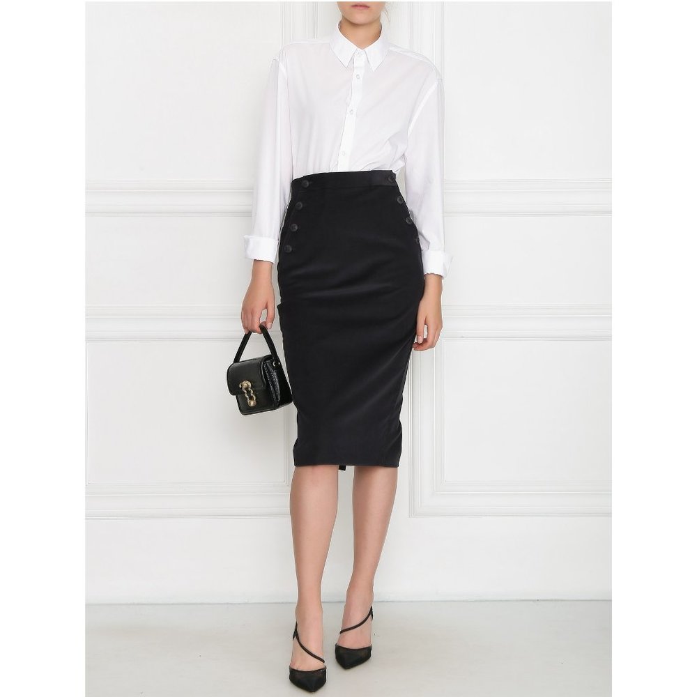 Max Mara Ciro Buttoned Corduroy Pencil Skirt / US 6 / Size 40 / Ultramarine Navy